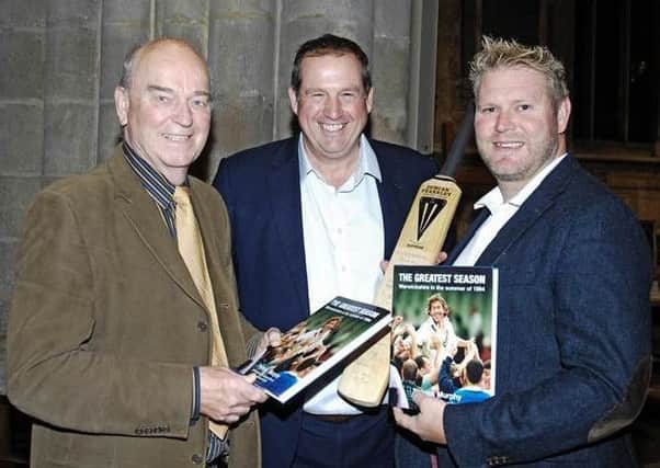 BBC sports broadcaster Pat Murphy with former England internationals Tim Munton and Matthew Hoggard. Picture: Derek Whitehouse EMN-191016-125852002
