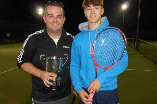 Hamilton's men's singles champion Andy Douglas (left) with finalist Ciaran Boylan EMN-191022-170647002