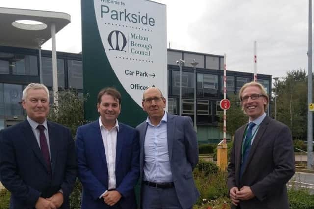 East Leicestershire and Rutland Clinical Commissioning Group chief operating officer, Tim Sacks (second from right), with, from left, Melton Borough Council's assistant director for strategic planning and regulatory services, Jim Worley, deputy leader Councillor Leigh Higgins and chief executive, Edd de Coverly EMN-191022-173621001