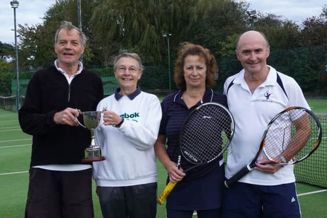 Hamilton mixed veterans doubles winners Doug Hacking and Margaret Roskell (left) with finalists Edwin and Margaret Shufflebotham EMN-191029-084243002