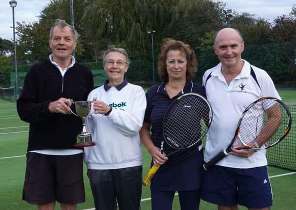 Hamilton mixed veterans doubles winners Doug Hacking and Margaret Roskell (left) with finalists Edwin and Margaret Shufflebotham EMN-191029-084243002
