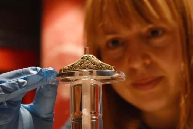 One of the artefacts displayed at Melton Carnegie Museum, an Anglo-Saxon silver guilt sword pommel cap, dating from between 500 to 700 AD EMN-191024-125325001