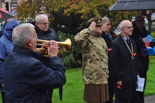 Phil Hardy sounds the Last Post at the Memorial Gardens service to launch the 2019 Poppy Appeal in Melton EMN-191029-151732001