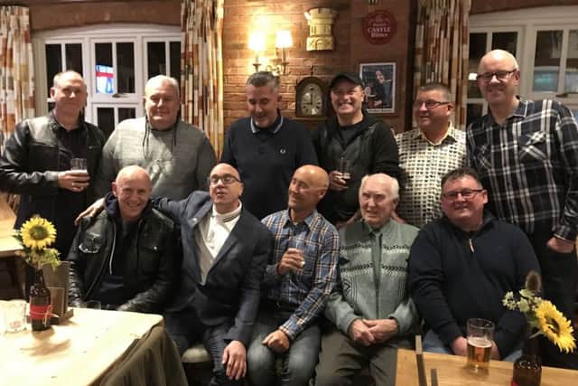 Members of the 1979 apprentice intake of mechanical engineers at the former Old Dalby REME depot gather for a 40th anniversay reunion, from left, back row - Mick Garton, Steve Hudson, Derek Corton, Dean Gibson, Andy Macdonald, Graham Mann; front row - Martin Smith , Andrew Hamilton, Robin Williams, Malcolm Johnson (apprentice trainer), Phil Groom EMN-190411-110037001