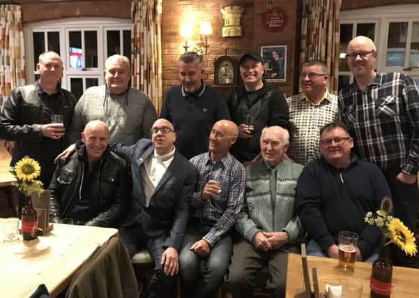 Members of the 1979 apprentice intake of mechanical engineers at the former Old Dalby REME depot gather for a 40th anniversay reunion, from left, back row - Mick Garton, Steve Hudson, Derek Corton, Dean Gibson, Andy Macdonald, Graham Mann; front row - Martin Smith , Andrew Hamilton, Robin Williams, Malcolm Johnson (apprentice trainer), Phil Groom EMN-190411-110037001