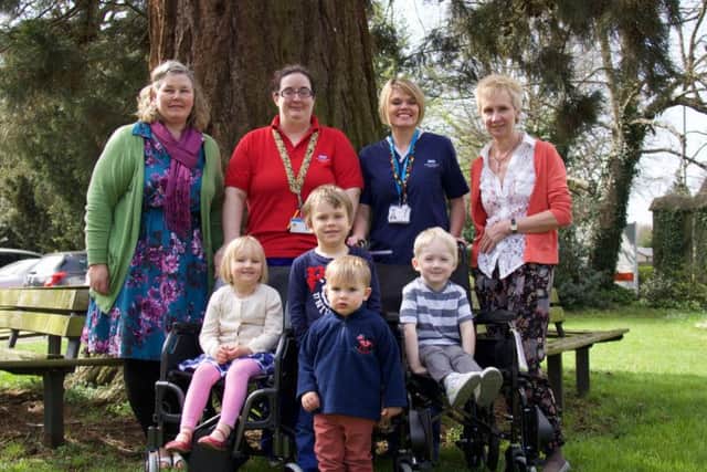 Pictured L-R: Karen Day (Nursery Manager) Hannah Giles (Ward Play Specialist) Zoe Butler (Ward Manager) Kate OConnor (Nursery Principal) Children: Middle: Verity Williams, Zane Gardner, Tyler Jackson, front: Barney Hermon NNL-150428-165709001