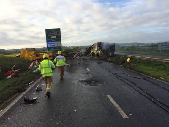 Lorry collision on the A1 near Marston.