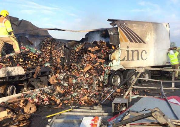 A serious vehicle fire closed the A1 at Grantham