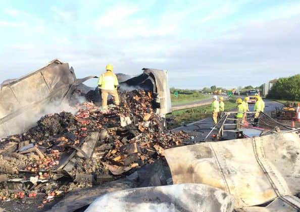 A serious vehicle fire has closed the A1 at Grantham