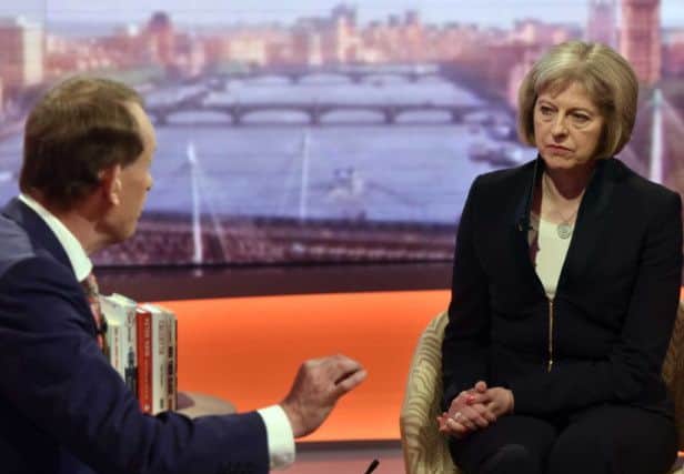 Home Secretary Theresa May (right) speaking with Andrew Marr while appearing on BBC One's The Andrew Marr Show. Photo: PRESS ASSOCIATION?