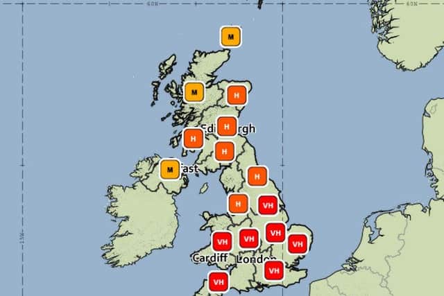 A very high pollen count is forecast for the next few days