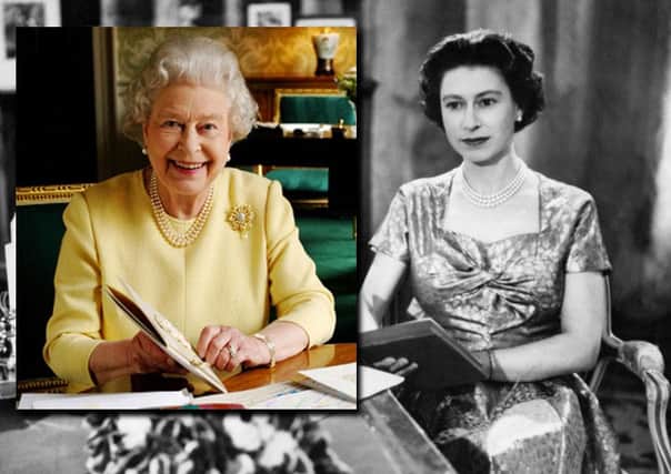 The Queen during her first televised Christmas speech, and on her 80th birthday (inset). Images: PA