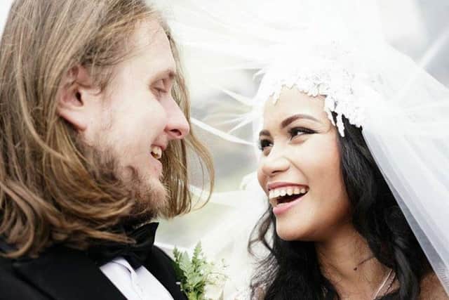 Former Melton man Peter Whitfield and bride Chrestella Tan after their wedding at St Theresia Roman Catholic Church in Jakarta on Saturday EMN-160120-090857001