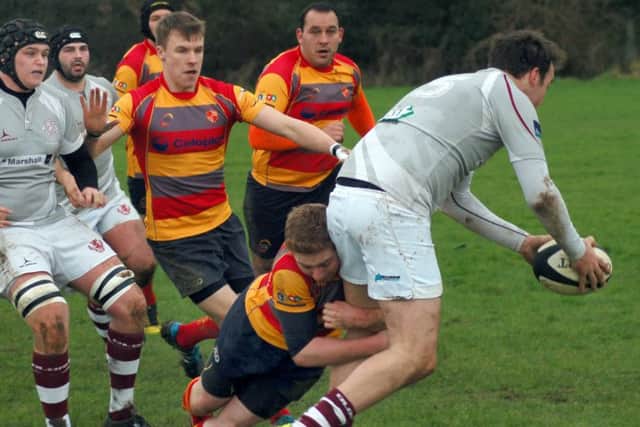 Mark Matthews goes over for Melton's opening try against Peterborough EMN-160126-093335002