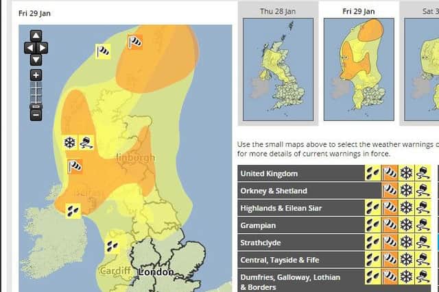 The Met Office weather warning map for Friday