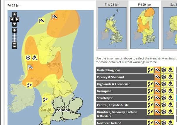 The Met Office weather warning map for Friday