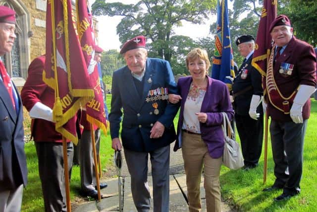 10 Para veteran Tony Constable, with niece-in-law Bev, at the 2014 parade and service in Somerby EMN-160902-093957001