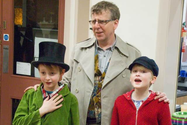 Daniel Hand as The Artful Dodger, John Hurton as Fagin and Aidan Devlin as Oliver EMN-160217-102432001