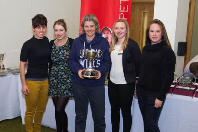 Laura Morley, Jess Gadsby, Di Burdett, Charlie Griffin and Sibella Chew receive their league winners trophy. Not pictured: Amelia Coltman, Georgie Ashmore and Corrine Blythe EMN-160903-101557002