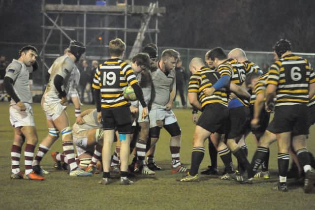 Melton get ready to scrum down against Oadby in the county senior cup. Photo: Jonathan McGrady/JM News EMN-160903-130740002