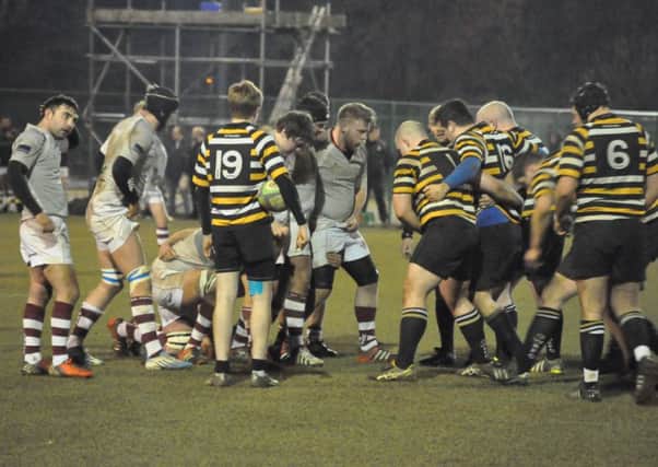 Melton get ready to scrum down against Oadby in the county senior cup. Photo: Jonathan McGrady/JM News EMN-160903-130740002