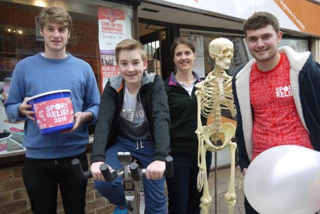 Sam Duce, Oli Batten, Jonette with Fred the skeleton and event organiser Toby Heaver  PHOTO: Supplied