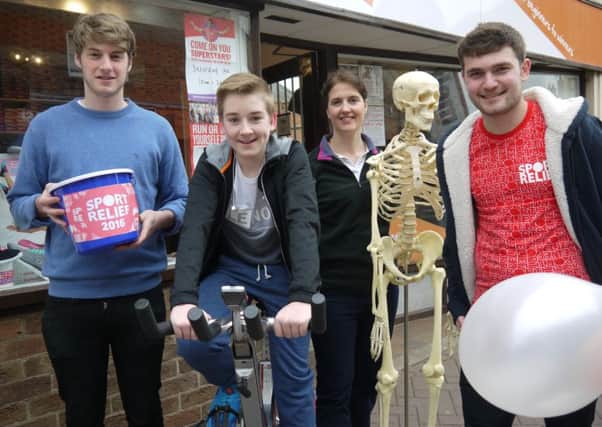 Sam Duce, Oli Batten, Jonette with Fred the skeleton and event organiser Toby Heaver  PHOTO: Supplied