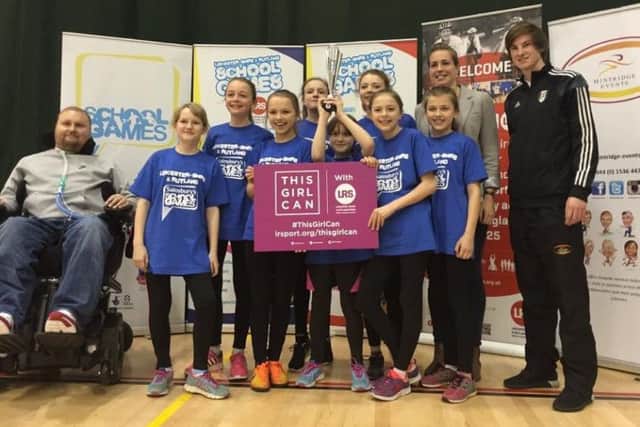 John Ferneleys Year 7 sportshall athletics team with their Spirit of the Games award EMN-160329-093319002