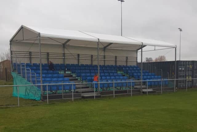 Melton Mowbray FC's temporary 100-seater stand at Burton Road EMN-160330-124617002