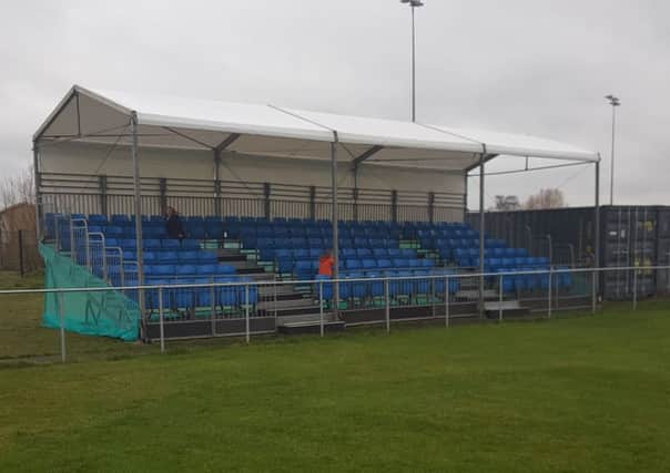 Melton Mowbray FC's temporary 100-seater stand at Burton Road EMN-160330-124617002
