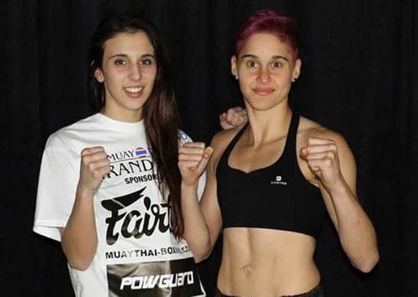 Iman Barlow and Portuguese opponent Maria Lobo PHOTO: Rakowska Photography EMN-160329-182037002