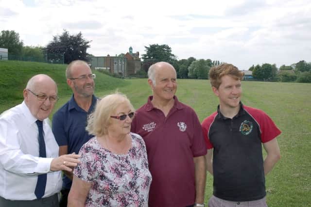 Looking to the future are, from left, Melton Council leader Byron Rhodes, Melton Mowbray FC chairman Sam Ellis, Melton Council deputy leader Pam Posnett, Melton Rugby Club president Rob Goldthorpe and Melton Hockey Club player/president Alastair McQuillan EMN-160331-111750001
