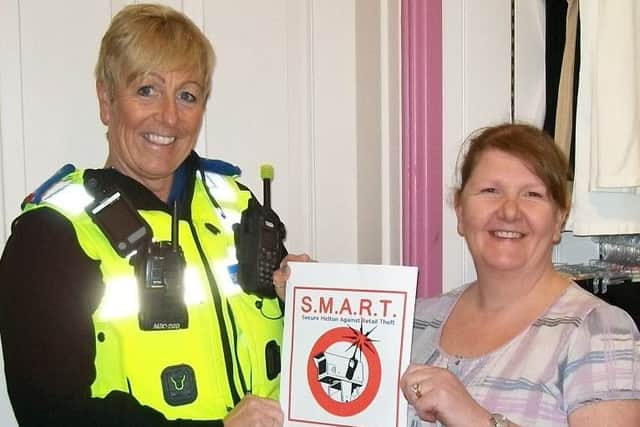 Pcso Andrea Kemp, of the Melton town centre beat team, with Julie Swayne, of JJs Lingerie in Melton, who is the SMART co-ordinator EMN-160604-120813001