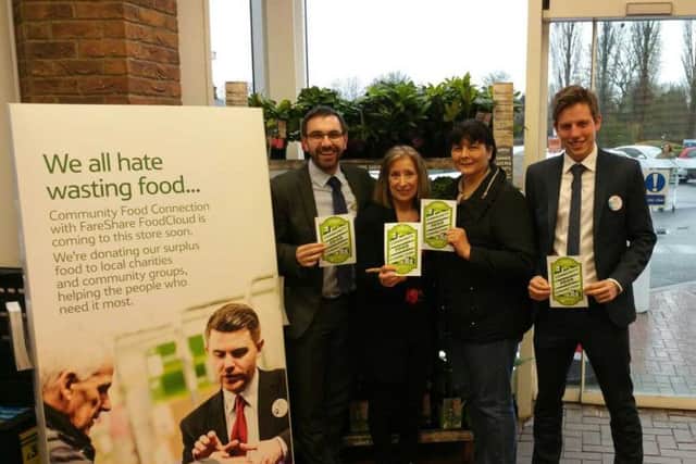 Calum Telford, store manager at Melton (left) and fresh food manager James Price, with Francesca Sirel from Storehouse and Carol Sloan from the Samworth Centre. Both have been using the Community Food Connection programme PHOTO: Supplied
