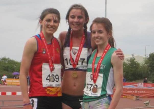Mari Smith (left) with winner Jess Judd (centre) and bronze medallist Steph Pennycock EMN-160305-165554002