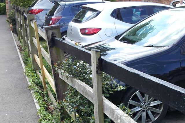 The anti-vandal paint put on the fence bordering the Anne of Cleves pub's car park EMN-160525-143529001