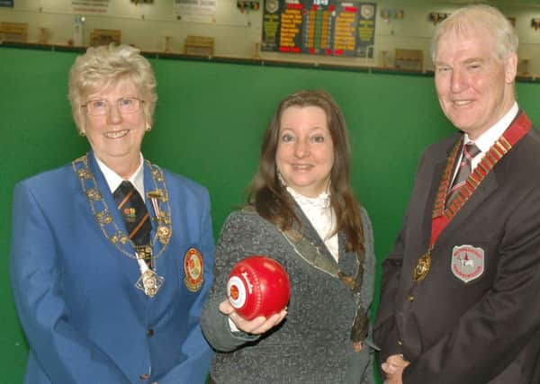Jenny with Mayor of Melton Jeanne Douglas and Melton IBC president David Fry at the start of the EIBA National Finals at Melton EMN-160526-162739002