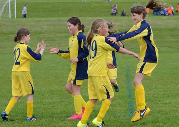 Bottesford FC U10 girls celebrate at the final whistle of the cup final EMN-160531-160832002