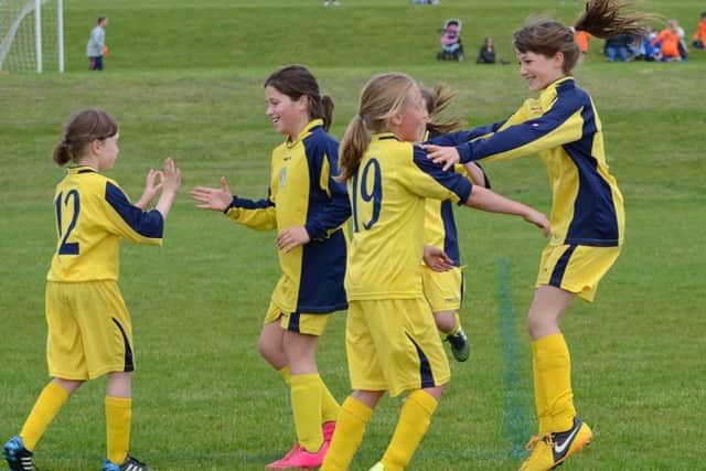 Bottesford FC U10 girls celebrate at the final whistle of the cup final EMN-160531-160832002