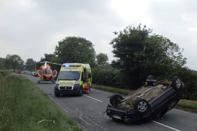 A woman was taken by land ambulance to Queen's Medical Centre, Nottingham, after the collision on Saturday night on the B676 near to Six Hills, at the turn for Ragdale EMN-160606-151530001