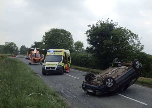 A woman was taken by land ambulance to Queen's Medical Centre, Nottingham, after the collision on Saturday night on the B676 near to Six Hills, at the turn for Ragdale EMN-160606-151530001