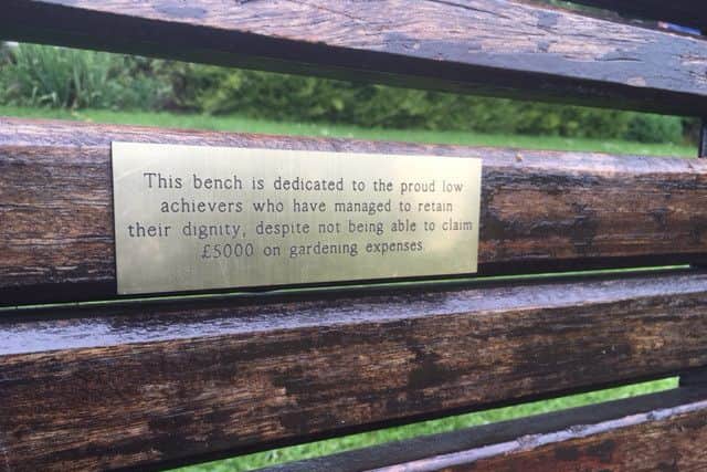 The plaque on the bench in the Egerton Lodge Memorial Gardens EMN-160606-125632001