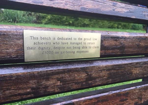 The plaque on the bench in the Egerton Lodge Memorial Gardens EMN-160606-125632001