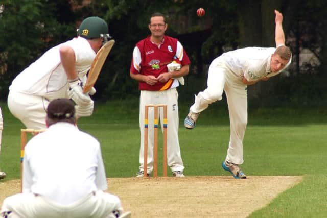 Egerton Park's Tom Barnard bowling to Cosby batsman Charles Sampson EMN-160706-104436002