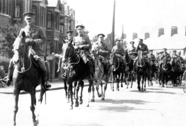This picture taken in 1916 shows soldiers from Melton based at the Remount (now the Defence Animal Centre) going to the western front and the Somme. The picture was taken on Thorpe Road, just before the entrance to the hospital EMN-160615-175753001
