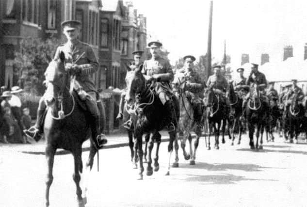 This picture taken in 1916 shows soldiers from Melton based at the Remount (now the Defence Animal Centre) going to the western front and the Somme. The picture was taken on Thorpe Road, just before the entrance to the hospital EMN-160615-175753001