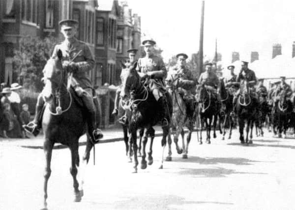 This picture taken in 1916 shows soldiers from Melton based at the Remount (now the Defence Animal Centre) going to the western front and the Somme. The picture was taken on Thorpe Road, just before the entrance to the hospital EMN-160615-175753001