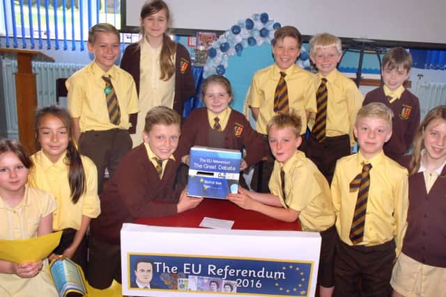 Year 5 pupils get ready for their EU debate and voting EMN-160621-132706001