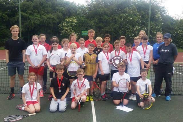 Year 5 and 6 teams at the Melton and Belvoir Schools Tennis Tournament EMN-160507-111815002