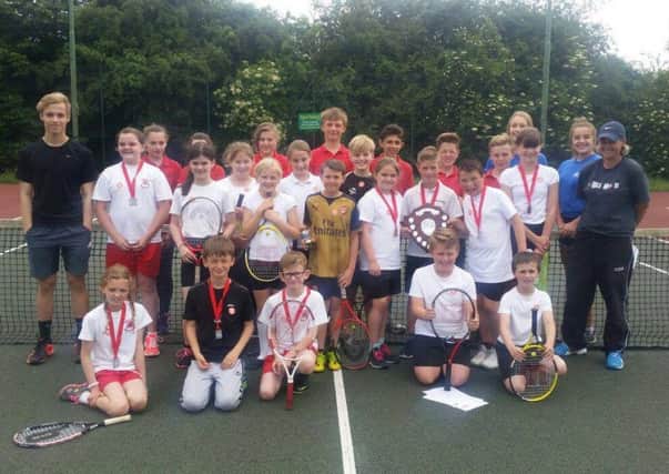 Year 5 and 6 teams at the Melton and Belvoir Schools Tennis Tournament EMN-160507-111815002